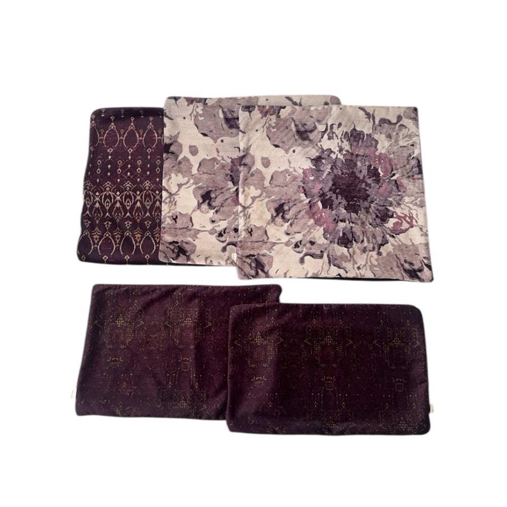 Arhaus 5 Pcs Bundle Maroon Burgundy Velvet Decorative Pillow‎ Covers